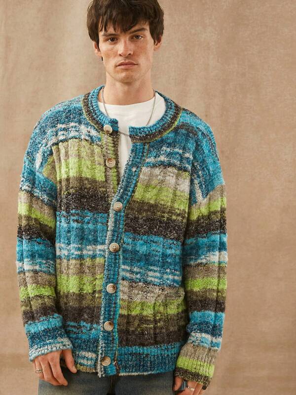 كنزة صوفية كارديجان رجالي ناعمة مخطط باللون المتدرج