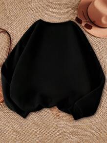 SHEIN EZwear 女式休闲简约靴子印花图案宽松套头运动衫，秋冬款 - 黑色 - 查看 2