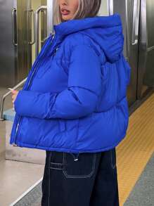 Aveloria Affinna Unisex Dopamine Color Cropped Thick Loose Metal Zip Up Puffer Jacket With Pockets For Women 