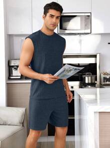 Men's Summer Solid Color Minimalist Tank Top And Shorts Pajama Set