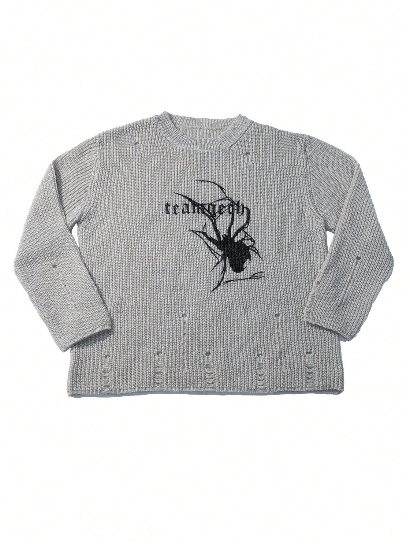 Manfinity Dauomo Men's Plus Size Letter & Spider Pattern Round Neck Long Sleeve Casual Sweater For Autumn & Winter