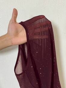 SHEIN Privé 大码舒适休闲性感优雅透明网眼闪亮长袖上衣