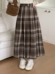 DAZY Chân váy chữ A xếp ly kẻ caro dành cho nữ, trang phục thường ngày, thu/đông - Màu xanh lam - Xem 2
