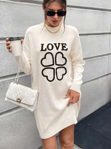 Chiquease Women's Loose Floral Print Crew Neck Sweater Dress Fall Cloth For Women - Apricot - View 4