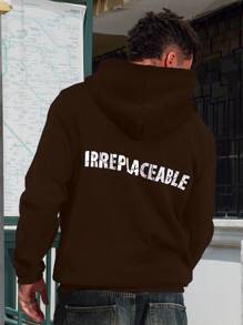 Manfinity Hypemode Sudadera con capucha de corte holgado para hombre con estampado de letras, cremallera delantera y forro térmico