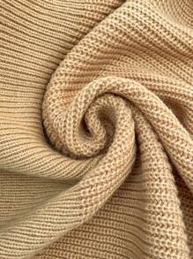 SHEIN LUNE Plus Size Casual V-Neck Ruffle Hem Sweater For Everyday Wear, Autumn/Winter Knit Pullover Fall - Khaki - View 6