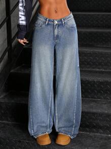 SHEIN ICON Damskie luźne jeansy z szerokimi nogawkami i kieszeniami