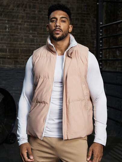 Manfinity Sport Corelite 1 buc. Jachetă sport minimalistă, fără mâneci, cu fermoar frontal, în stil boyfriend, pentru bărbați, culoare solidă, stil boyfriend, căptușită, casual, pentru purtare zilnică