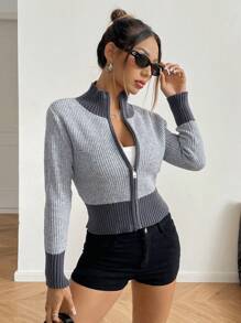 Chiquease Áo len cardigan dệt kim dài tay cổ lọ ấm áp nhiều màu có khóa kéo cho nữ, mùa thu/đông - Nhiều màu - Xem 3