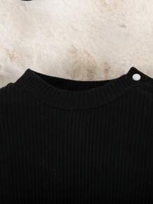 3 件套女婴优雅甜美街头风格蓬松夹克背心和裤子套装，秋冬 - 黑色 - 查看 8