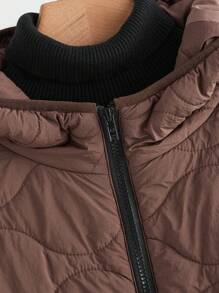 Manfinity Homme Men's Casual Solid Color Zip-Up Hooded Quilted Padded Coat - Coffee Brown - View 3