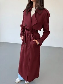 Aloruh Neuer winddichter Kaffeefarbe vielseitiger extra langer Taillengürtel Doppelreiher Dekorknopf Trenchcoat mit Oversized Kragen, britischer Stil für Herbst/Winter