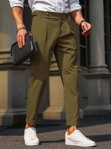 Manfinity Bizformal Men Plain Pocket Button Straight Leg Suit Pants