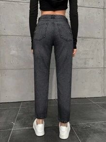 SHEIN Cottnline 女款寬鬆直筒口袋休閒百搭牛仔褲 - 灰色 - 查看 2