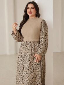 Modelyn 大码碎花立领长袖连衣裙 - 彩色 - 查看 4