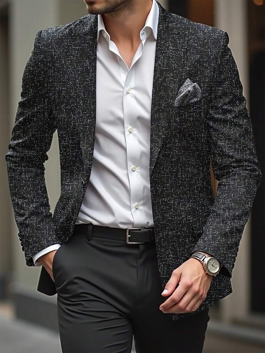 Manfinity Mode Men's Button Front Long Sleeve Shirt And Pants Suit - Black - View 1