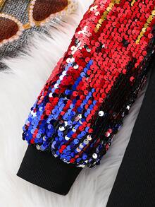 SHEIN Vestido infantil de festa para meninas, em tricô, gola redonda, degradê, com bordado de lantejoulas e mangas compridas. - Preto - Ver 6