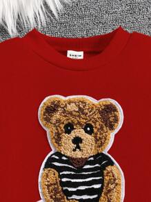 SHEIN 2pcs Young Girl Simple Bear Decorated Sweatshirt Set, Warm For Fall & Winter
