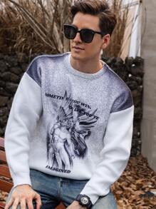 Manfinity Homme All-Over Print Casual Crew Neck Long Sleeve Pullover Sweater - White - View 6