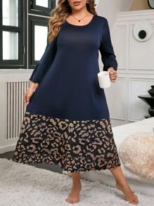 Váy ngủ chắp vá họa tiết da báo tay giữa cỡ lớn - Nhiều màu - Xem 6