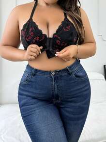 Plus Size Elegant Series Lace Unlined Bra - Black - View 5