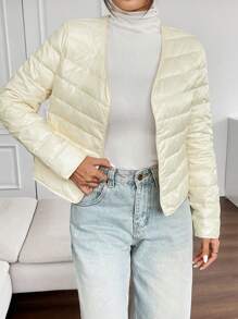 SHEIN EZwear 女士纯色长袖单排扣休闲短款羽绒服，冬季