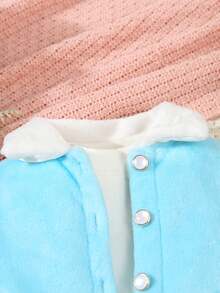 2 件装女婴拼色羊毛翻领长袖夹克和裙子休闲装，冬季 - 藍色 - 查看 4