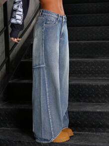 SHEIN ICON Damskie luźne jeansy z szerokimi nogawkami i kieszeniami