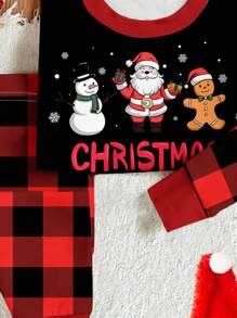 SHEIN Set di pigiama di Natale giovane ragazza, stampa festiva carina con renna, albero di Natale, campanelle, fiocco di neve, pupazzo di neve, Babbo Natale, morbido e confortevole, termico, maniche lunghe e pantaloni aderenti, adatto per autunno/inverno