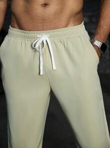Gym Rark Plus Size Men Casual Solid Color Drawstring Waist Jogger Pants - Khaki - View 7