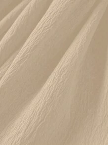 SHEIN Clasi 大码女式春夏纯色圆领长袖荷叶边下摆短款连衣裙 - 杏色 - 查看 3