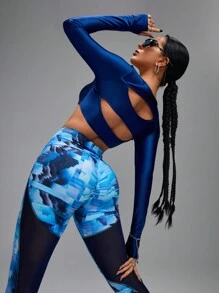 Innovista Oversized T-Shirt mit Buchstaben-Muster, Rundhalsausschnitt, Rückenausschnitt, Langarm, ultrakurz, Sportoberteil, Tennisshirt, Herbstmode, Alltagsmode, dehnbares, schlankes T-Shirt, blaues Oberteil für Damen Herbstoutfits, hellblau