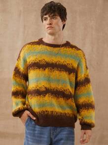 Men Brushed Stripe Crewneck Knit Sweater Top