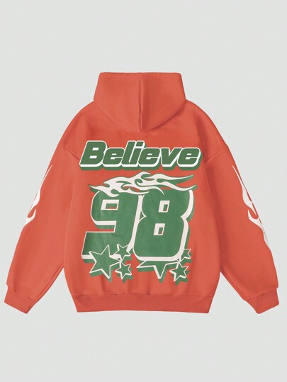 Street Life Sudadera con capucha de manga larga con estampado de dígitos y cordón ajustable, estilo vintage de calle para hombres
