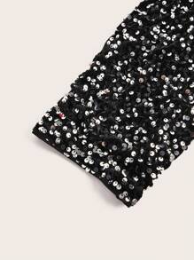 SHEIN BAE 秋季大码黑色和银色时尚亮片短款开衫夹克优雅夹克，适合正式约会和外出