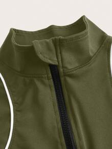 Gameset SHEIN Sport Contrast Trim Stand Collar Fitted Athletic Tank Top - Army Green - View 4
