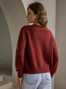 Anewsta Women's Autumn Long Sleeve Hand-Embroidered Diamond Decorated Knit Cardigan For New Year Clothes