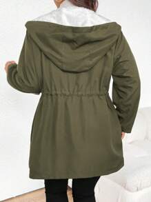 SHEIN Frenchy Chaleco con capucha unicolor, manga larga, parche de sherpa, simple y casual para tallas grandes - Verde - Ver 2