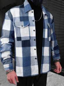 Manfinity Homme Men Button Front Long Sleeve Pocket Plaid Casual Jacket - Multicolor - View 1