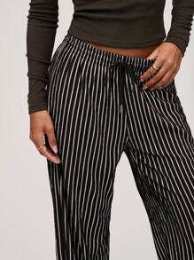 SHEIN BASICS Casual Woven Striped High Waist Wide Leg Loose Fit Women Pants