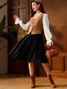 Vintamour Jupe plissée style vintage et élégante pour femme avec ceinture, marron, parfaite pour le travail ou les occasions décontractées, vêtements de rentrée scolaire, vêtements d'automne, tenues d'automne, vêtements d'enseignante, vêtements vintage d'hiver pour femmes, jupe kaki, jupe de bal de promo courte, bordeaux