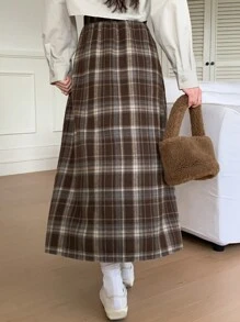 DAZY Chân váy chữ A xếp ly kẻ caro dành cho nữ, trang phục thường ngày, thu/đông - Màu xanh lam - Xem 6
