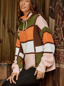 LanaWest Pull ample tricoté à épaules tombantes avec blocs de couleurs, style décontracté pour l'automne/hiver - Multicolore - Voir 3