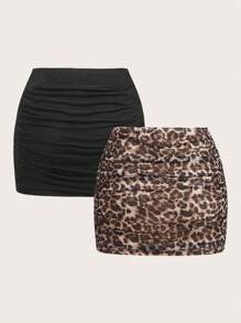 SHEIN EZwear Women Pleated Knitted Minimalist Mesh Skirt, Casual For Daily Wear
