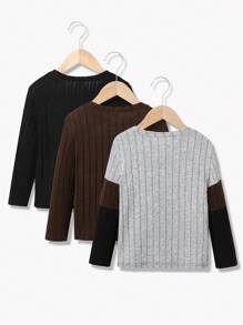 SHEIN TeenBoys 1pc Casual Versatile College Style Comfortable Warm Colorblocked Patch Pocket Round Neck Pullover Long Sleeve Knit T-Shirt Back To School; Fall Clothing; TEEN BOY CLOTHES; Teen Boy JACKETS Autumn/Winter