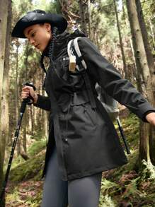 In My Nature 1pc Women Solid Color Drawstring Hooded Jacket With Pockets, Outdoor Sports Usewinter Women Tops Keep Warm - Black - View 10