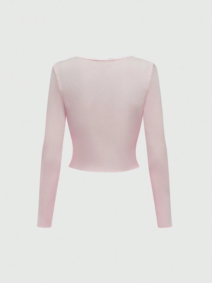Our Kawaii Women's Inspired Pink Lace Trim Long Sleeve Tight