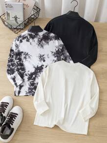 3pcs Kids Tween Boys Casual Graffiti Print Loose Fit Round Neck Pullover Long Sleeve Knitted T-Shirt Set, Suitable For Commuting, School, Daily Casual, Vacation, Sports, Applicable For Spring, Summer, Autumn, Winter