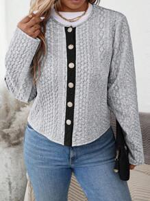 大码保暖长袖夹克，秋冬季 - 灰色 - 查看 4