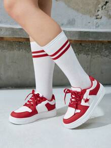 Beok 白色和红色撞色时尚系带休闲运动鞋万圣节圣诞节学生鞋滑板鞋秋冬休闲运动鞋 - 紅色 - 查看 2
